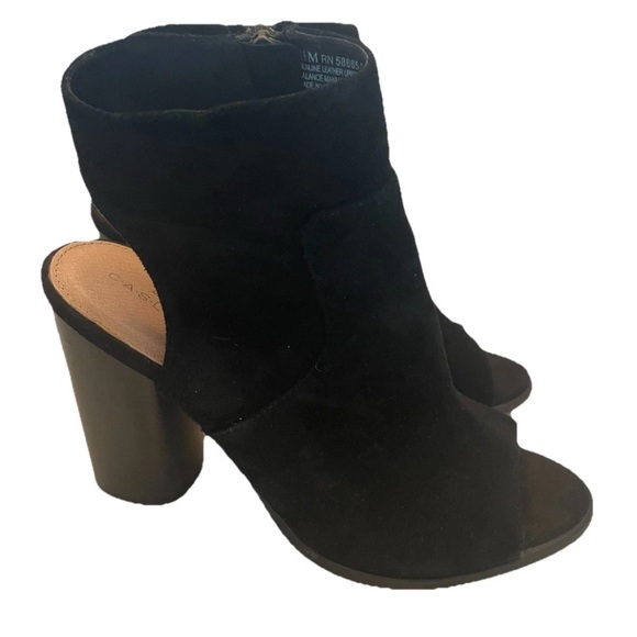 Caslon Nordstrom Open Toe Suede Bootie Black Suede Size 8.5M - Picture 2 of 11